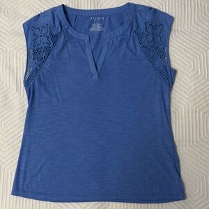 Talbots Women's Top with Periwinkle Blue Crochet Detail